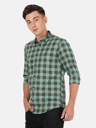 Crocodile Men's Casual Full Sleeve Slim Fit Checks Green with Collar Shirt