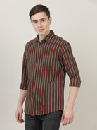 Crocodile Men Brown Slim Fit Stripe Shirt