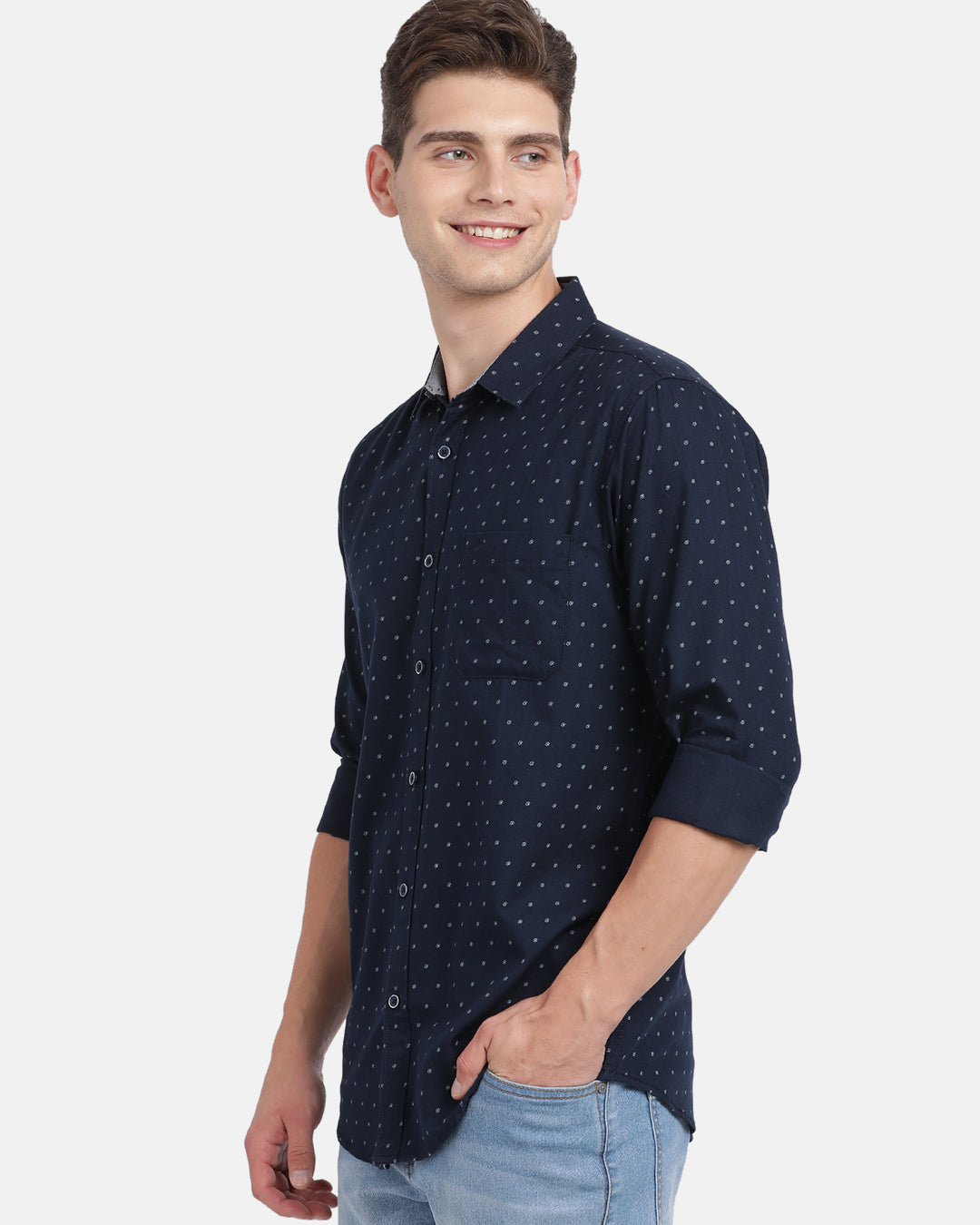 Crocodile Men's Casual Full Sleeve Slim Fit Printed Navy With Collar Shirt Online