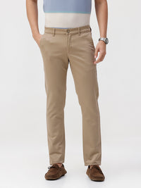 Beige Solid Slim Fit Trousers