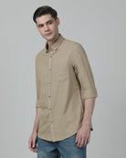 Casual Checks Comfort Fit Full Sleeve Khaki Shirt with Collar