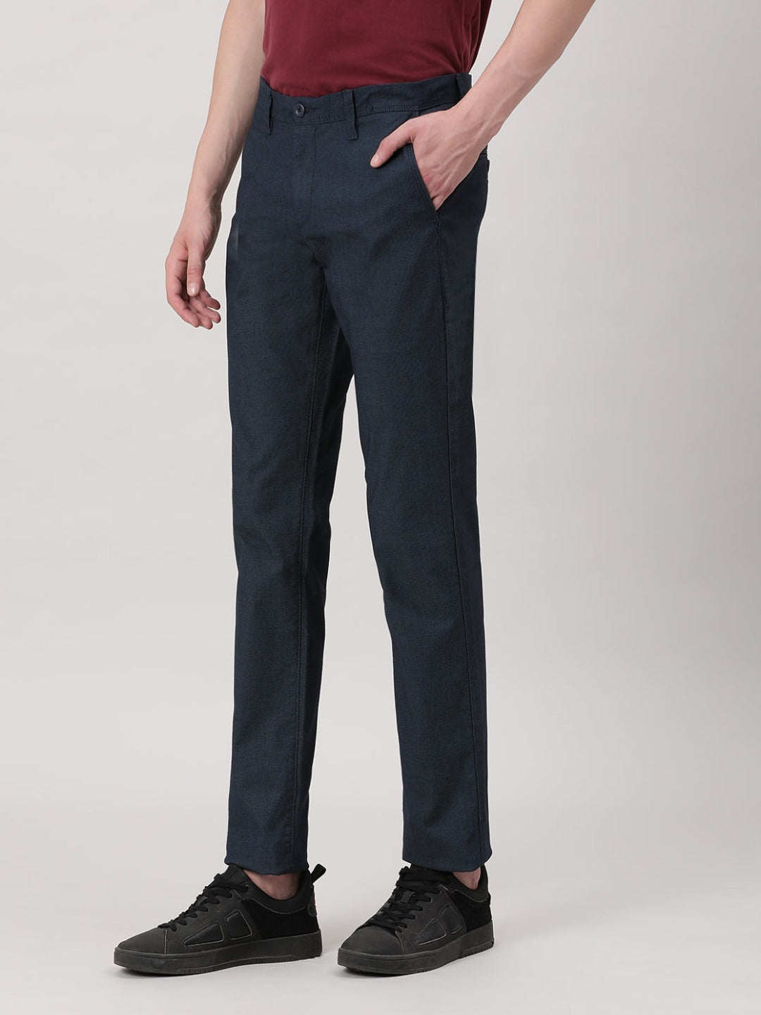 Casual Trousers Slim Fit Solid Navy for Men
