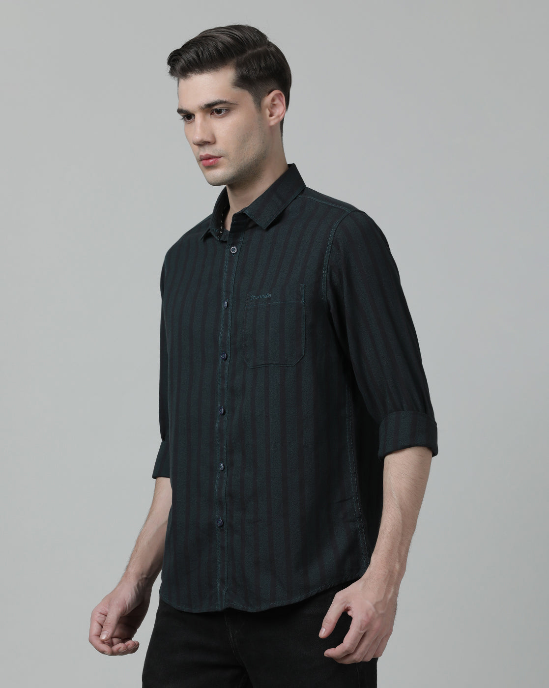 Casual Stripes Comfort Fit Moonless Night Full Sleeve Shirt with Collar