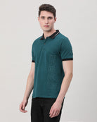 Casual T-Shirt Half Sleeve Slim Fit Solid Printed with Collar Teal for Men