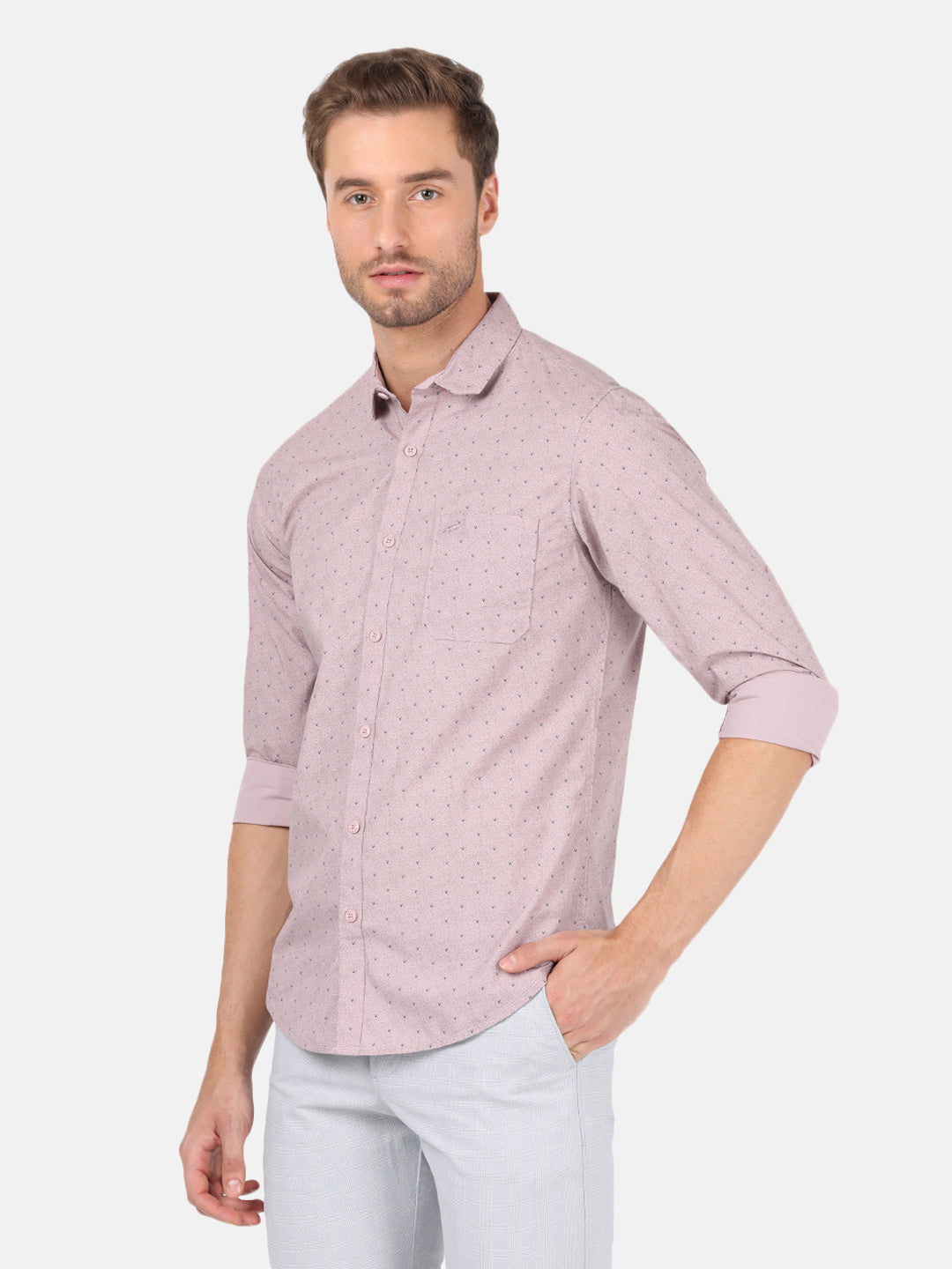 Crocodile Casual Full Sleeve Slim Fit Printed Light Light Purple with Collar Shirt for Men