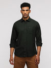 Man wearing a olive comfort fit classic olive shirt for stylish comfort with casual styling on a gray background