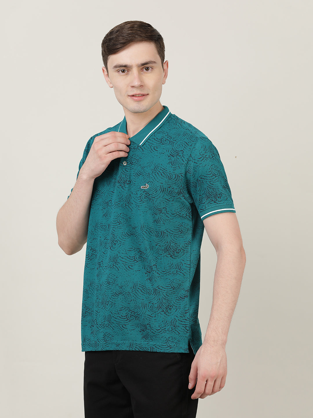 Crocodile Men Teal Casual T-Shirt