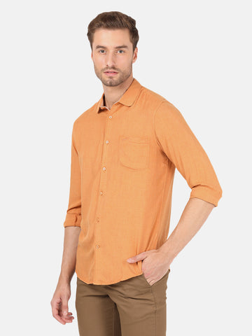 Casual Full Sleeve Comfort Fit Solid Orange with Collar Shirt for Men