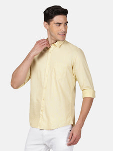 Casual Full Sleeve Slim Fit Printed Yellow with Collar Shirt for Men