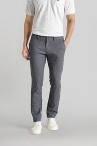 Dark Grey Classic Chambray Fabric Chinos With Stitch Detailings