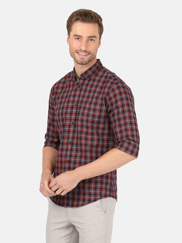 Casual Full Sleeve Slim Fit Checks Navy / Red with Collar Shirt for Men
