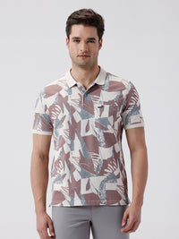 Tropical Abstract All Over Printed Polo T-Shirt Cream