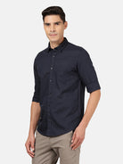 Crocodile Casual Full Sleeve Slim Fit Yarn Dyed Navy with Collar Shirt for Men