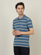 Crocodile Men Atlantic Blue Stripe Polo T-Shirt