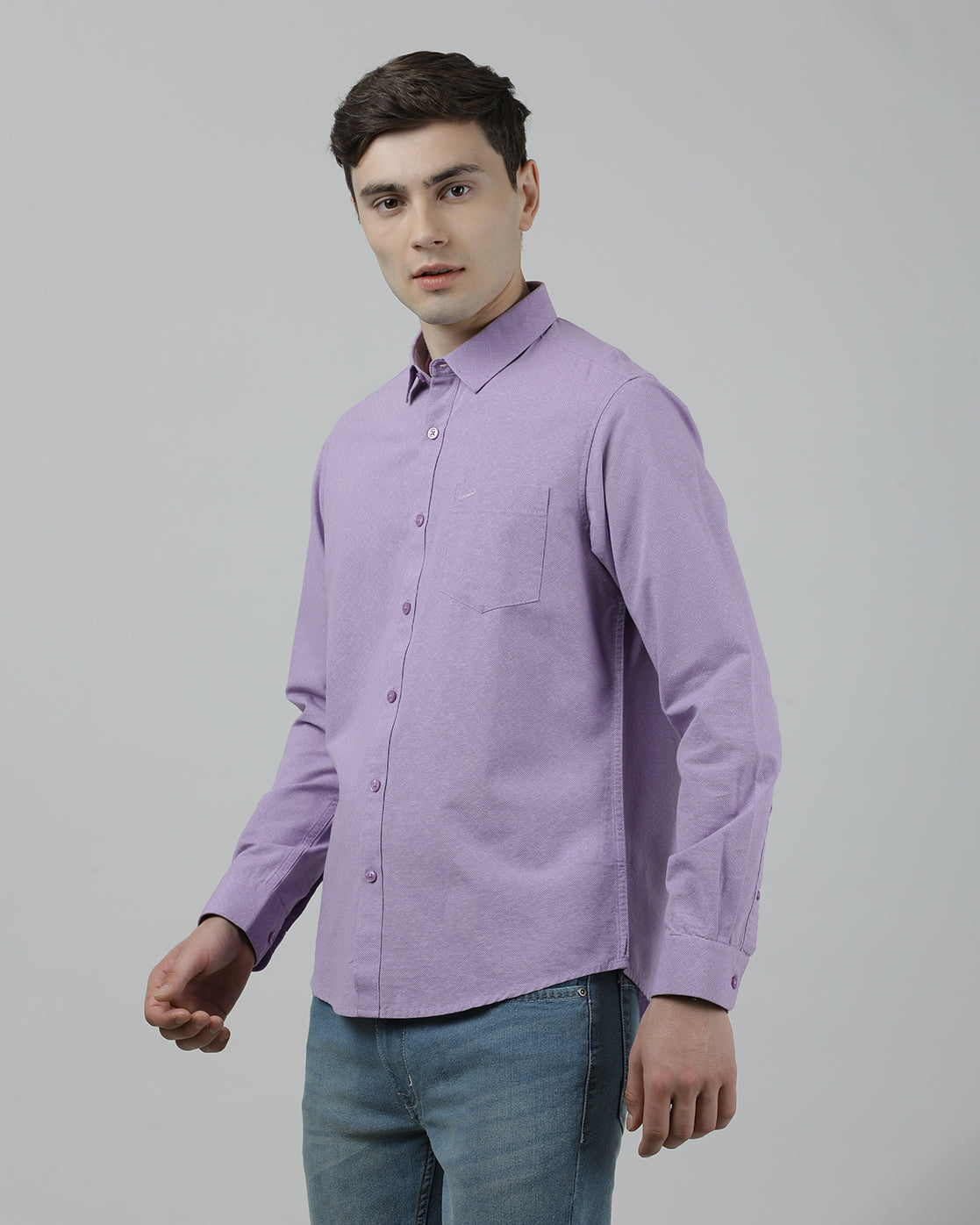 Casual Full Sleeve Comfort Fit Printed Shirt Purple with Collar for Men