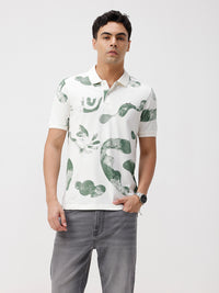 Green All Over Print Comfort Fit Polo T-Shirts