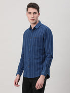 Casual Full Sleeve Comfort Fit Stripe Shirt Indigo with Collar for Men