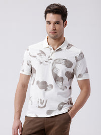Brown All Over Print Comfort Fit Polo T-Shirts