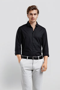 Black Geometric Jaquard Full Sleeves Shirt With Spread Collar