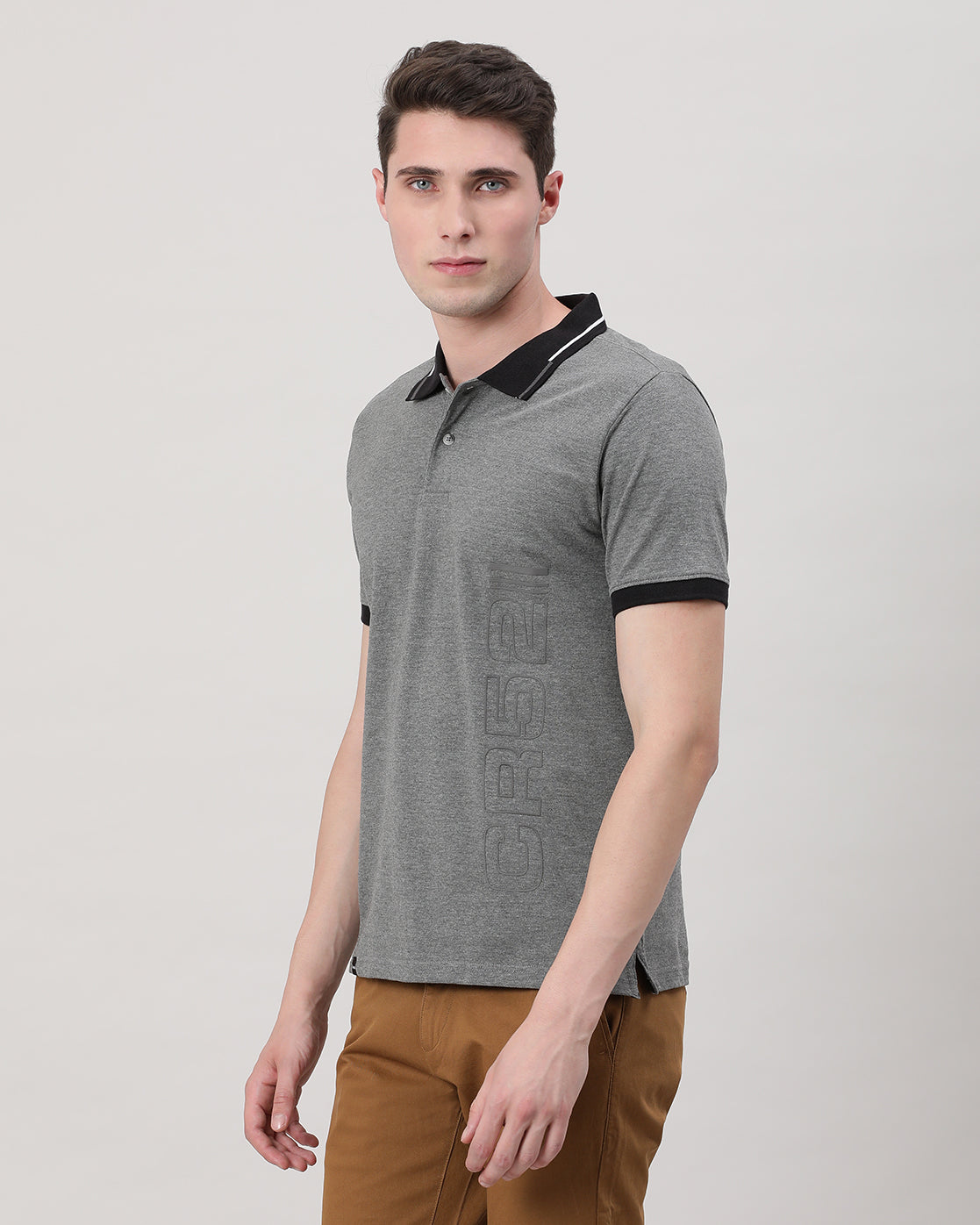 Casual T-Shirt Half Sleeve Slim Fit Solid Printed with Collar Dark Grey for Men