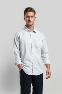 Mint Self-Stripes Comfort Fit Jacquard Shirt