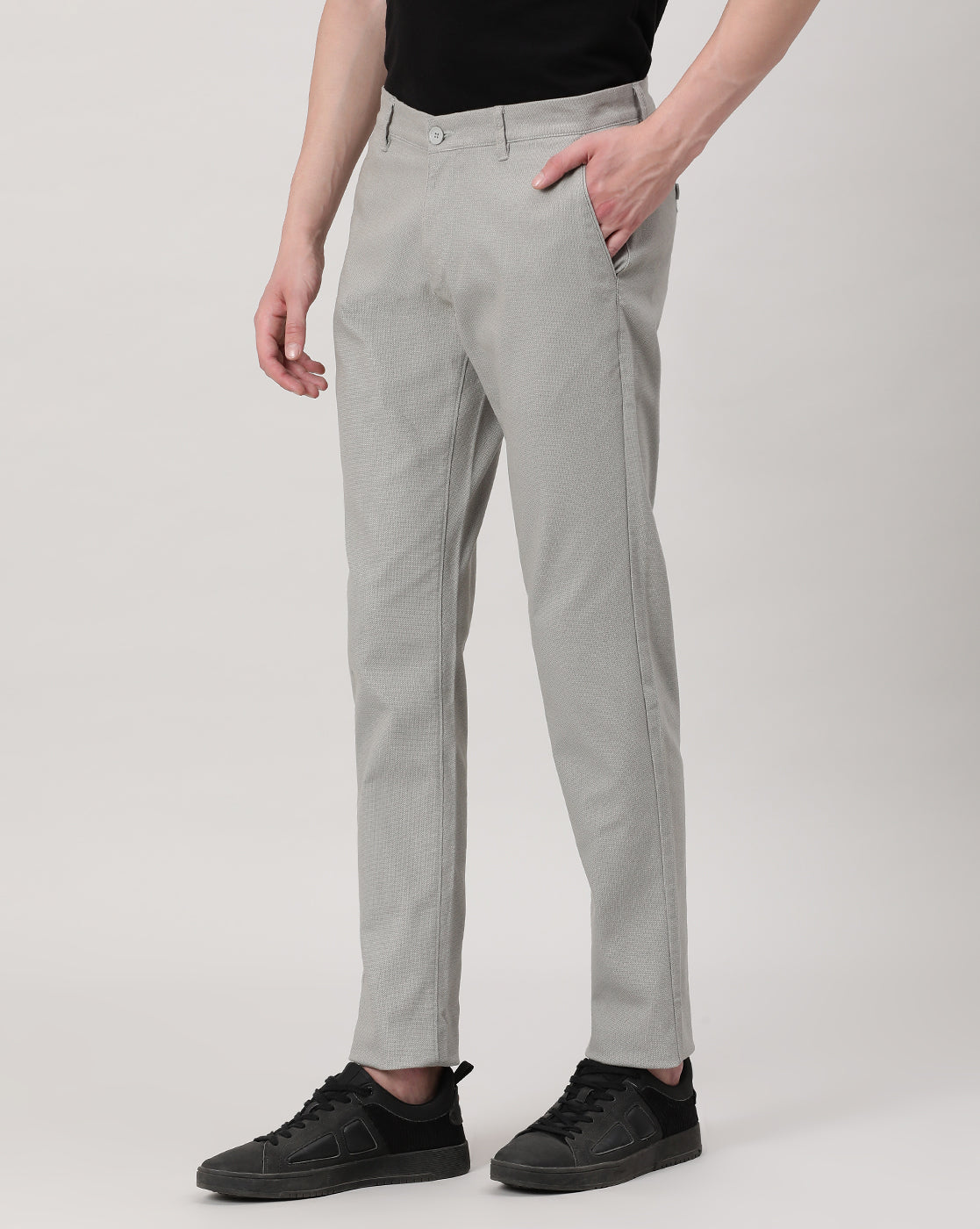 Casual Trim Fit Printed Silver Grey Trousers for Men