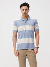 Grey Blue Striper Comfort Fit Polo T-Shirts