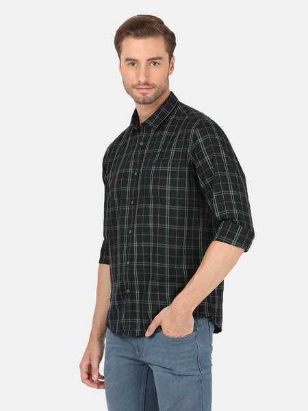 Casual Full Sleeve Comfort Fit Checks Black with Collar Shirt for Men