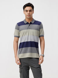 Navy Striper Comfort Fit Polo T-Shirts