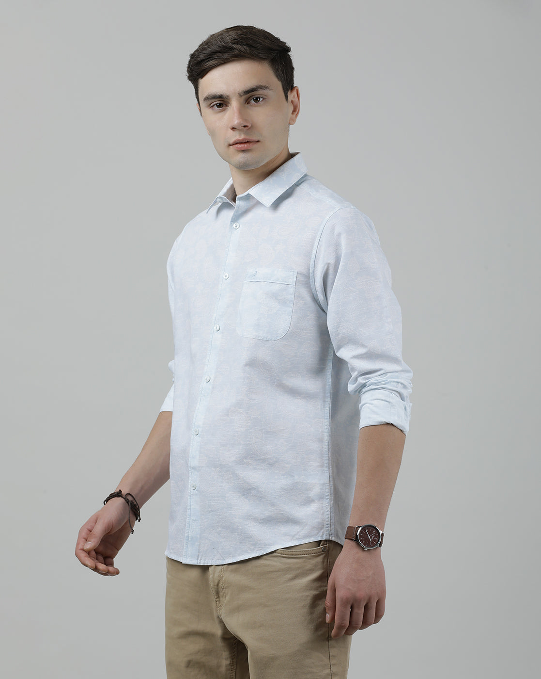 Casual Full Sleeve Slim Fit Printed Shirt Sky Blue for Men