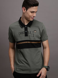 Deep Lichen Green Colourblocked Polo T-Shirt