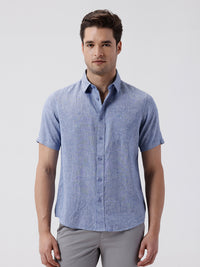 Men's Premium Tencel-Linen Blend Blue Shirt Offering Breathability And Soft Comfort
