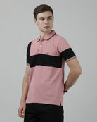 Casual Pink T-Shirt Cut and Sew Polo Half Sleeve Slim Fit with Collar for Men