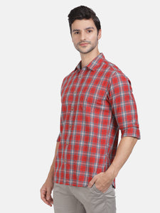 Casual Full Sleeve Slim Fit Checks Red with Collar Shirt for Men