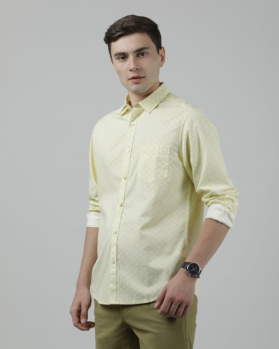Casual Full Sleeve Comfort Fit Printed Shirt Yellow with Collar for Men