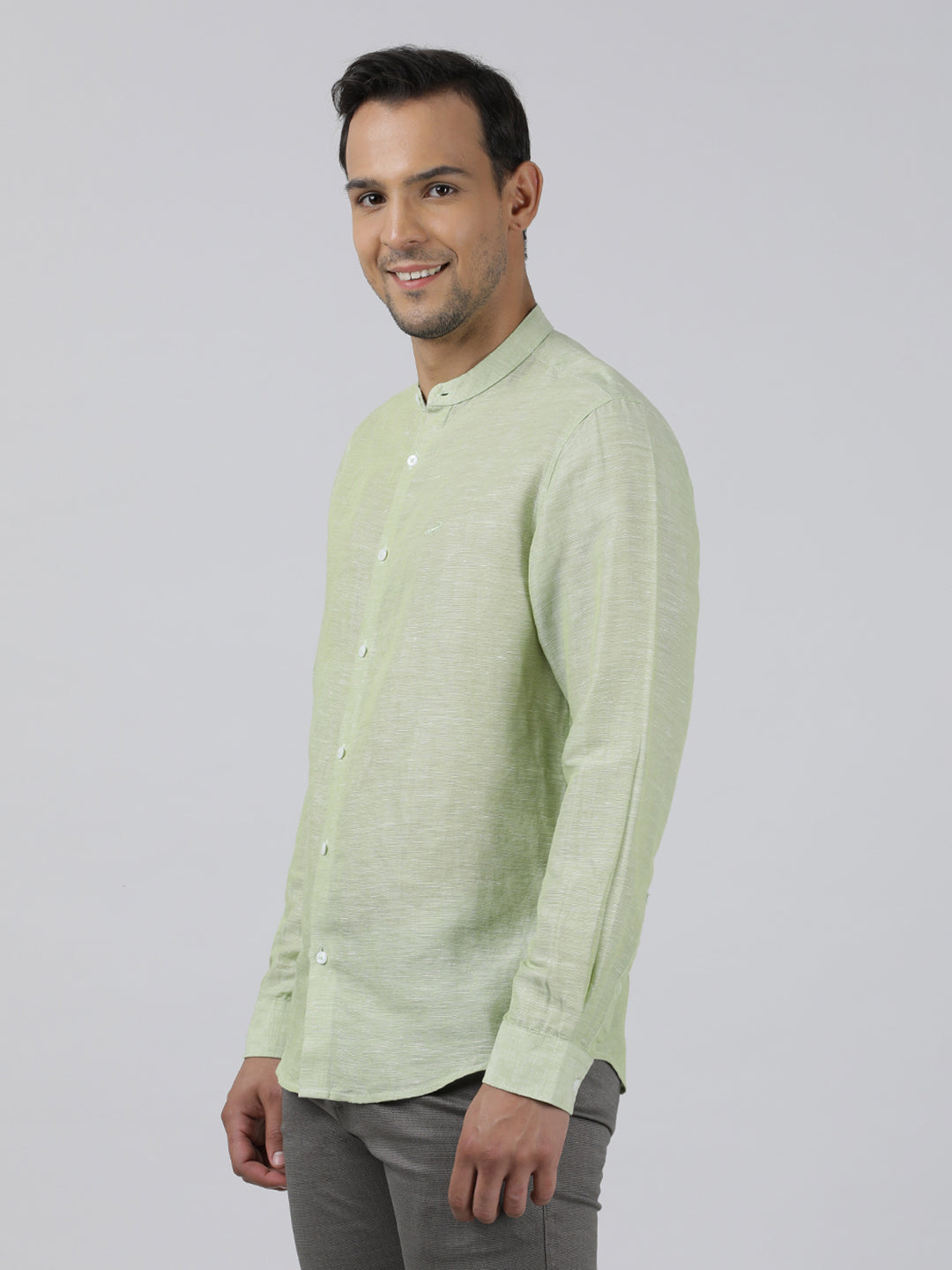 Casual Light Green Full Sleeve Regular Fit Solid Shirt with Collar for Men