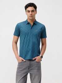 Atlantic Blue All Over Print Slim Fit Polo T-Shirts
