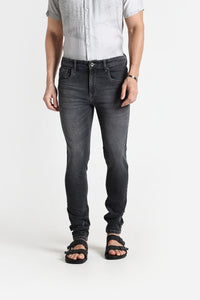Grey Cotton-Blend Slim Fit Mid-Rise Jeans