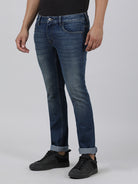 Casual Slim Fit Solid Mid Blue Denim for Men