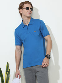 Solid Blue Half Sleeve Casual Polo T-Shirt