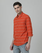 Casual Stripe Comfort Fit Full Sleeve Orange Shirt with Collar