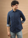 Close-up of navy fabric with texture detail