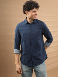 Printed Casual Full Sleeve 100% Cotton Navy Shirt