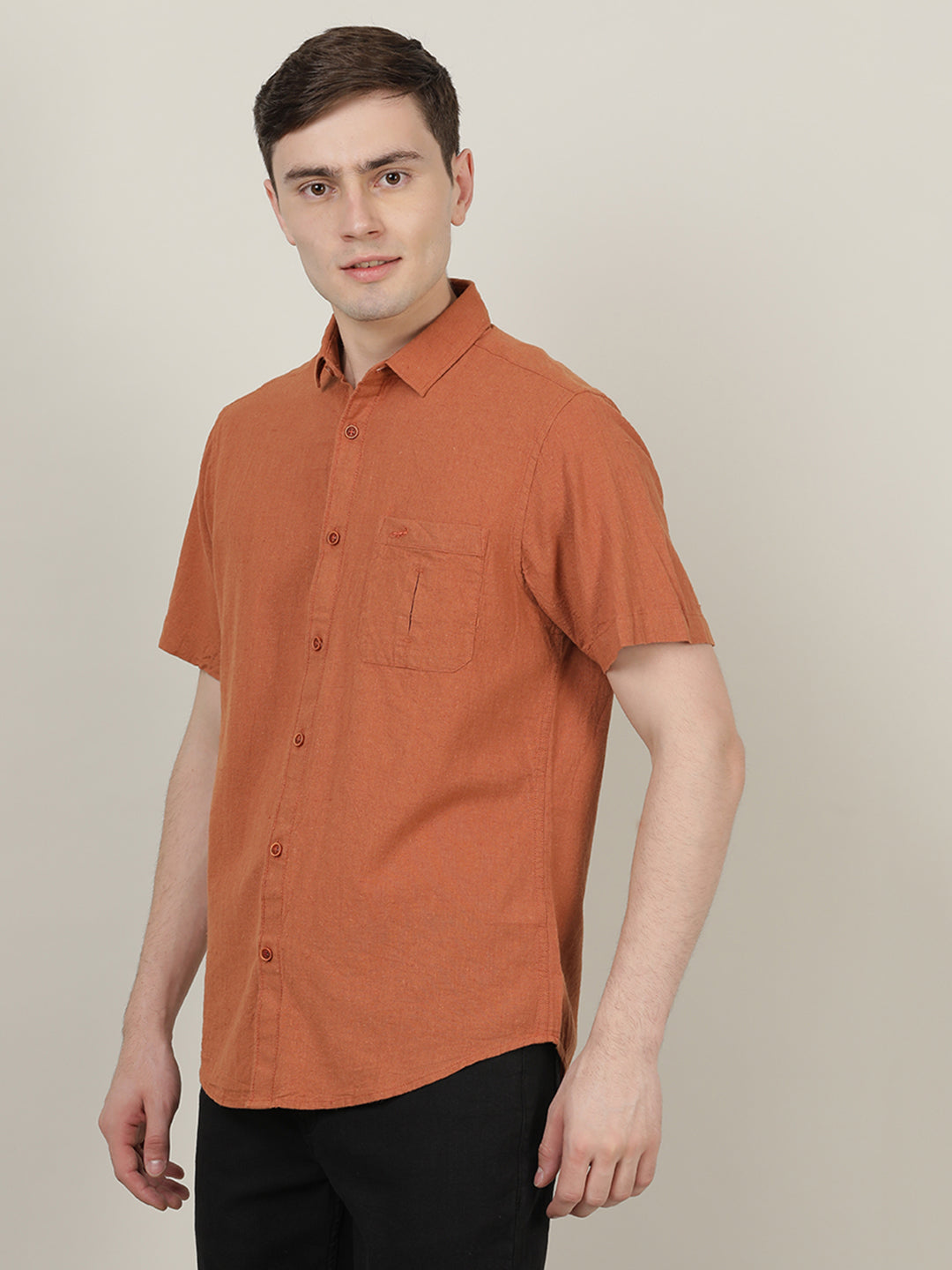 Crocodile Men Copper Solid Casual Shirt