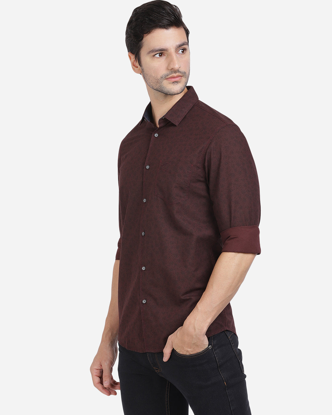 Men Maroon Slim Fit Floral Opaque Printed Cotton Casual Shirt