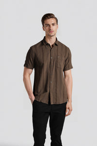 Brown Cozy Textured Fabric Self Stripe Pattern Shirts