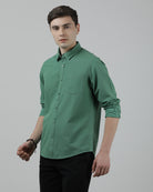 Casual Full Sleeve Comfort Fit Printed Shirt Green with Collar for Men