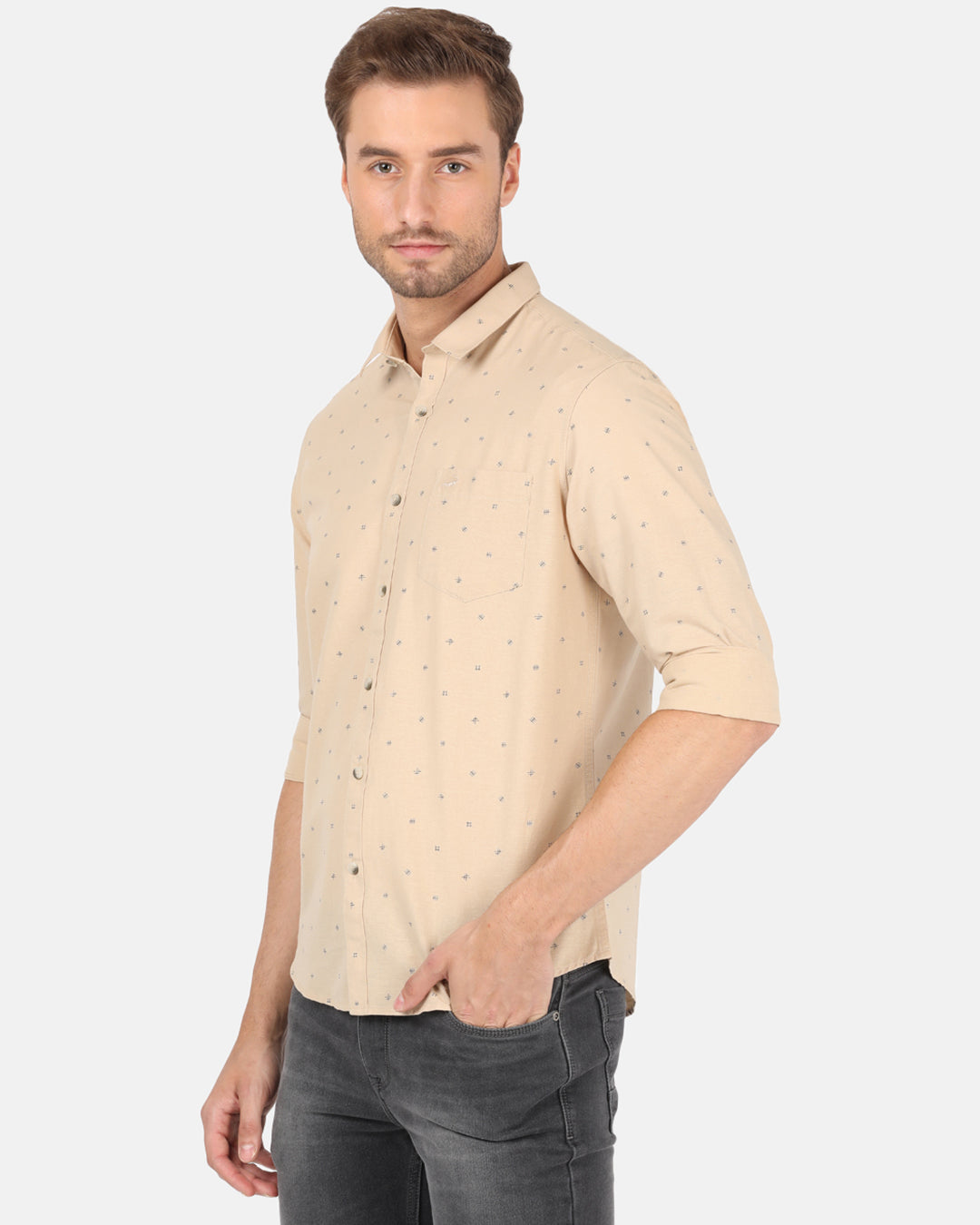 Crocodile Casual Full Sleeve Comfort Fit Printed Yellow with Collar Shirt for Men
