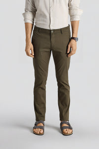 Olive Mid-Rise Cotton-Lycra Blend Chinos