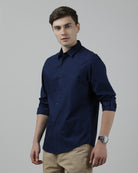 Casual Navy Full Sleeve Comfort Fit Solid Shirt with Collar for Men